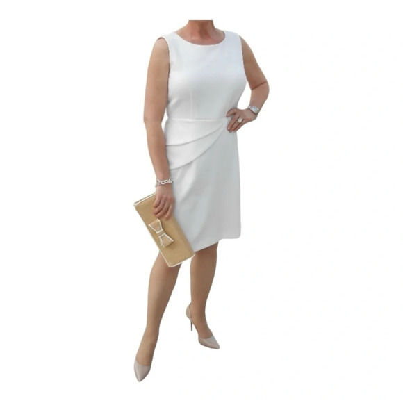 Premise Pearl Ivory Side Pleated Cady Sheath Dress NWT - Picture 8 of 9